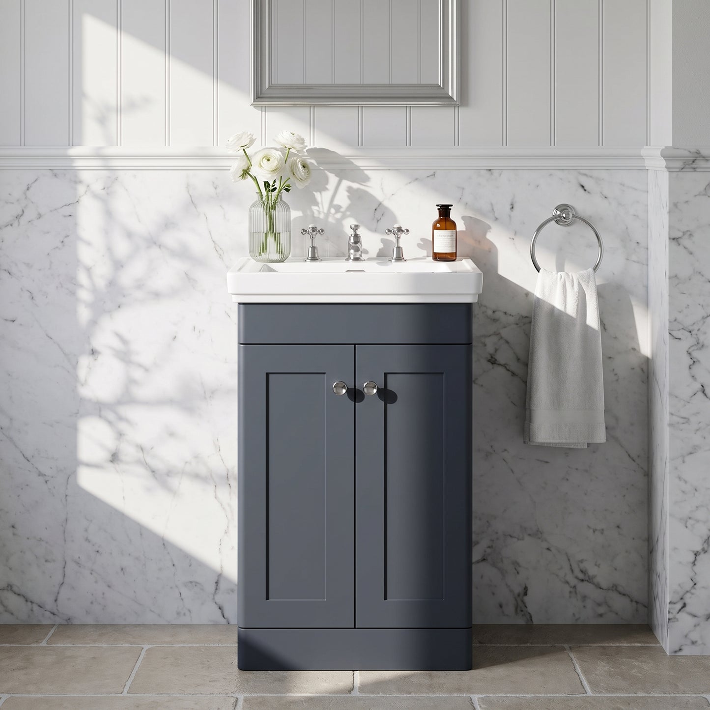 Fairford Laurel 500mm Floor Standing Satin Anthracite Vanity Unit - 3 Tap Hole