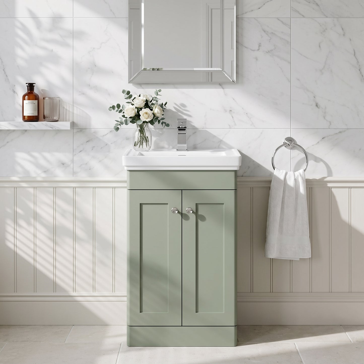 Fairford Laurel 500mm Floor Standing Satin Green Vanity Unit - 1 Tap Hole