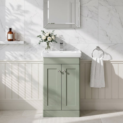 Fairford Laurel 500mm Floor Standing Satin Green Vanity Unit - 1 Tap Hole