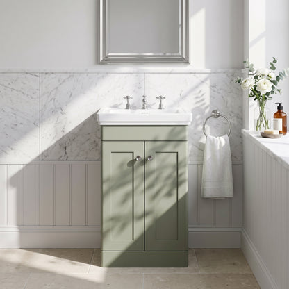 Fairford Laurel 500mm Floor Standing Satin Green Vanity Unit - 3 Tap Hole