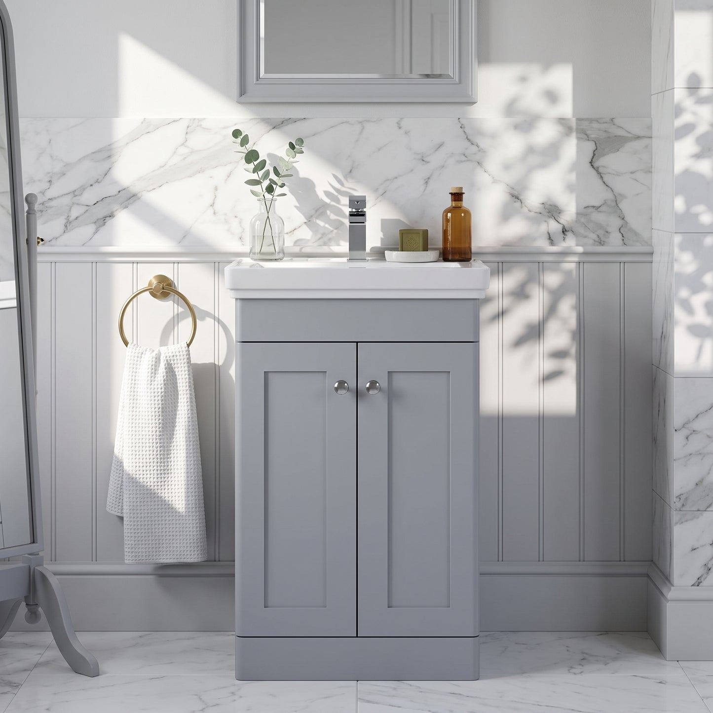 Fairford Laurel 500mm Floor Standing Satin Grey Vanity Unit - 1 Tap Hole