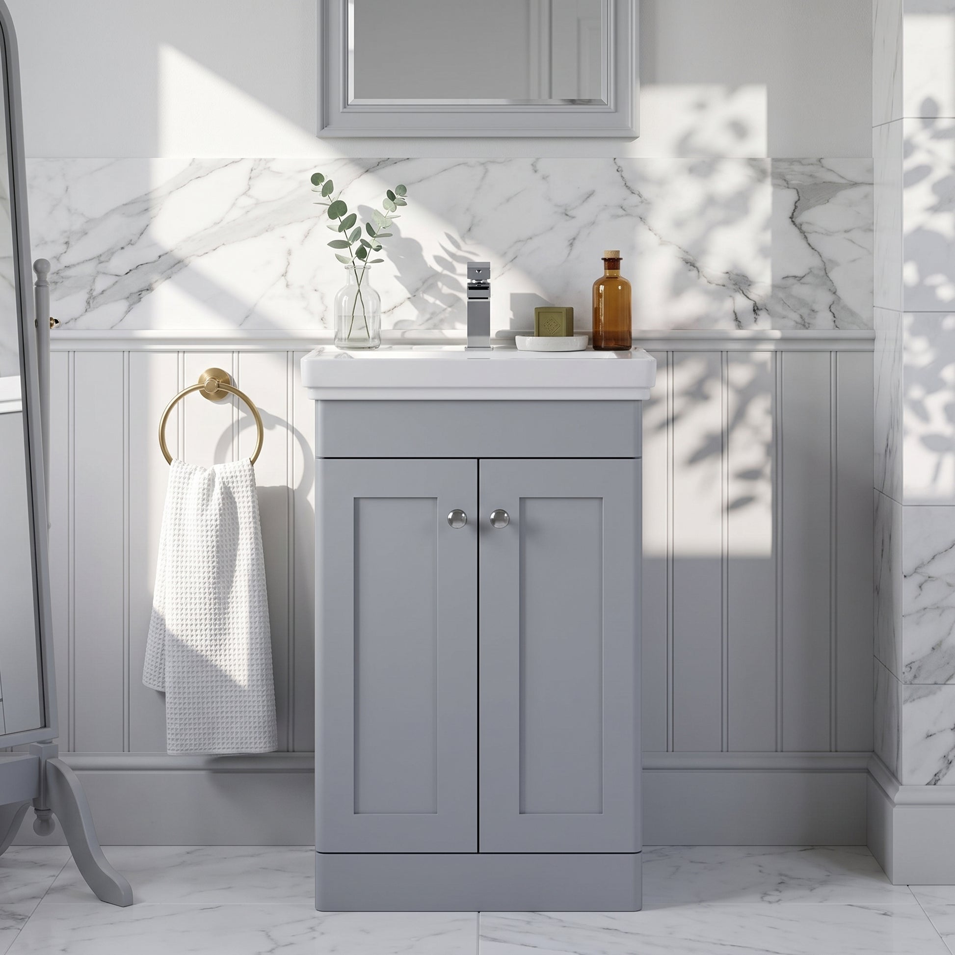 Fairford Laurel 500mm Floor Standing Satin Grey Vanity Unit - 1 Tap Hole