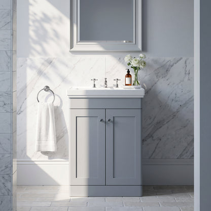 Fairford Laurel 600mm Floor Standing Satin Grey Vanity Unit - 3 Tap Hole