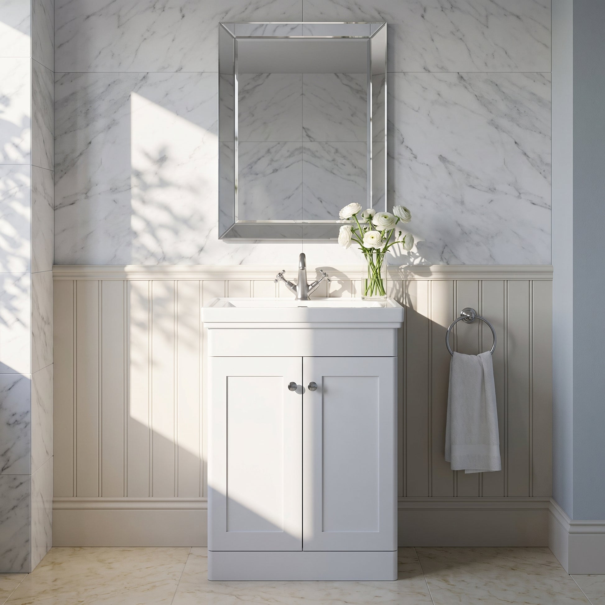 Fairford Laurel 600mm Floor Standing Satin White Vanity Unit - 1 Tap Hole