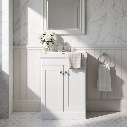 Fairford Laurel 600mm Floor Standing Satin White Vanity Unit - 3 Tap Hole