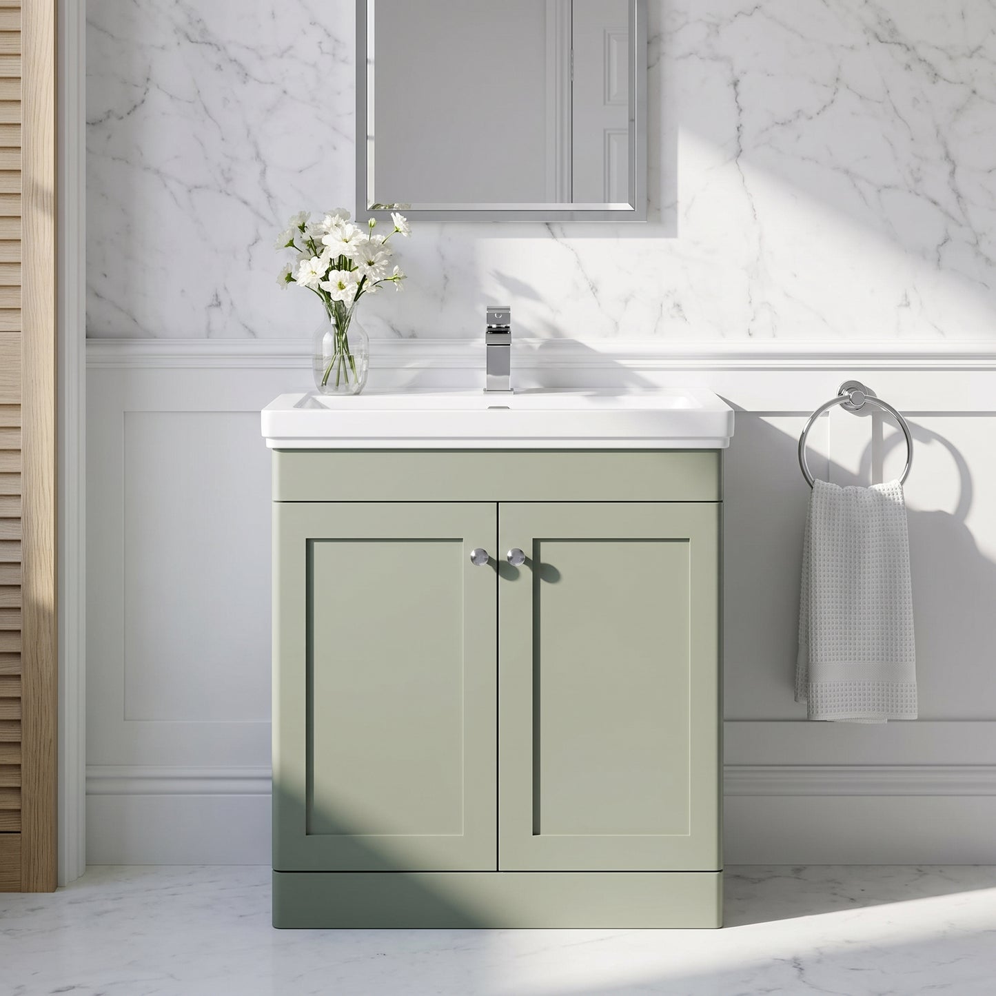 Fairford Laurel 800mm Floor Standing Satin Green Vanity Unit - 1 Tap Hole