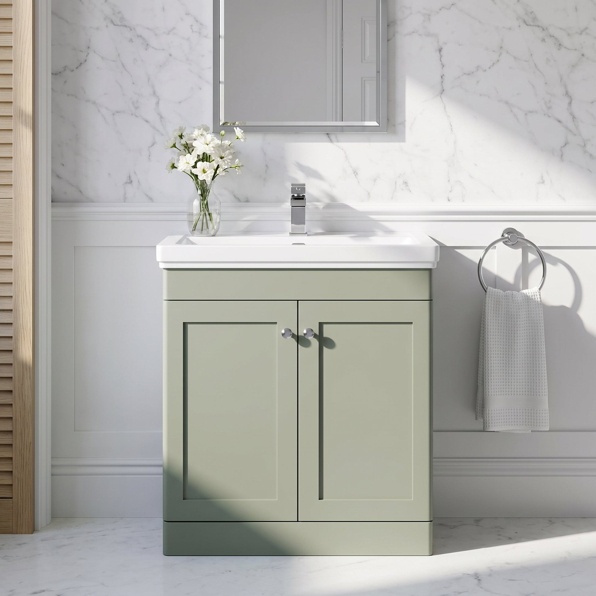 Fairford Laurel 800mm Floor Standing Satin Green Vanity Unit - 1 Tap Hole