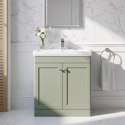 Fairford Laurel 800mm Floor Standing Satin Green Vanity Unit - 1 Tap Hole