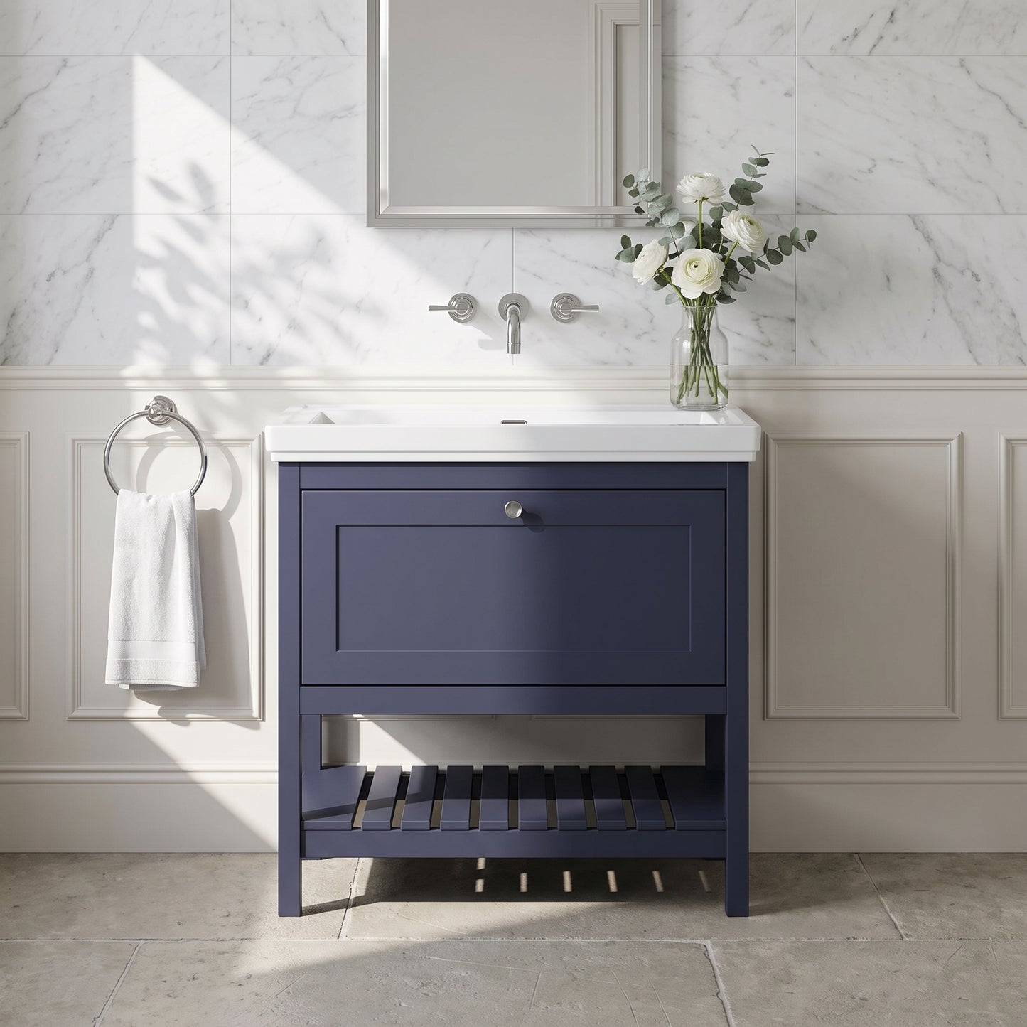 Fairford Juliette Indigo Blue 800mm 1 Drawer Floorstanding Vanity Unit with 0 Tap Hole Basin