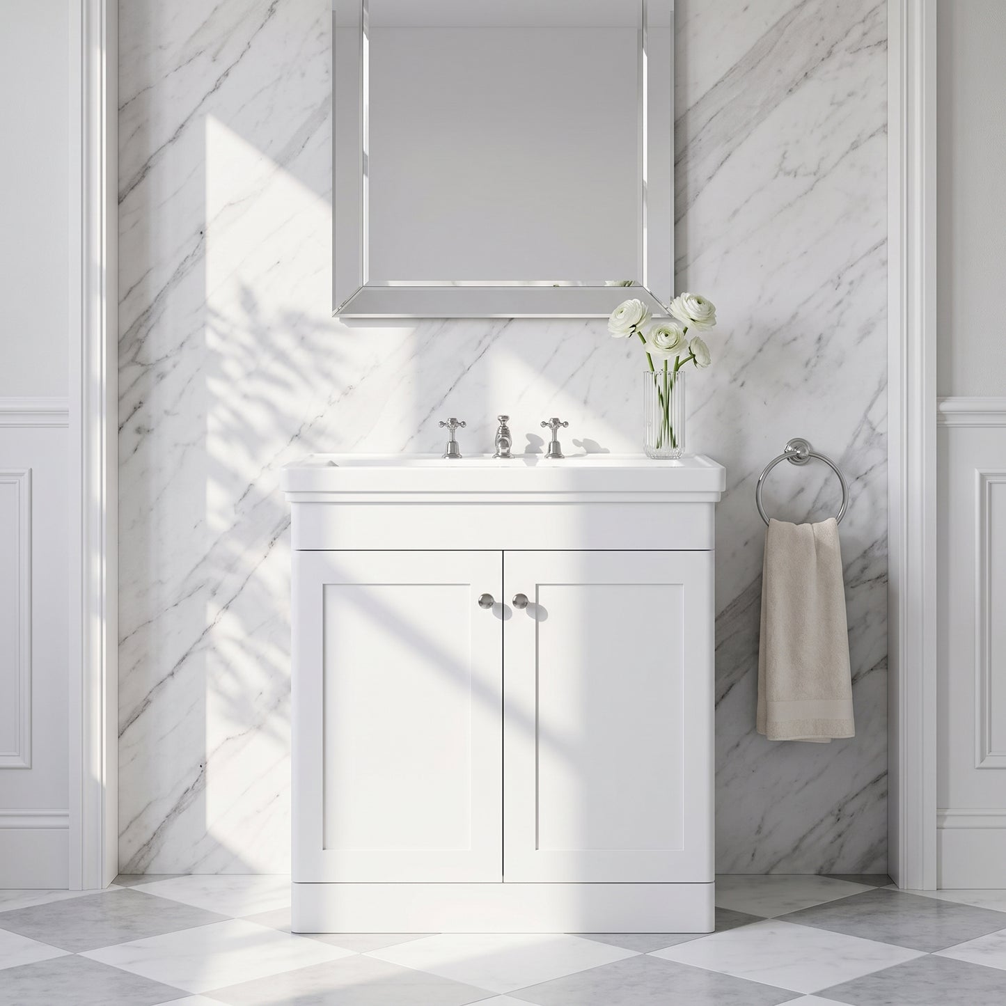 Fairford Laurel 800mm Floor Standing Satin White Vanity Unit - 3 Tap Hole