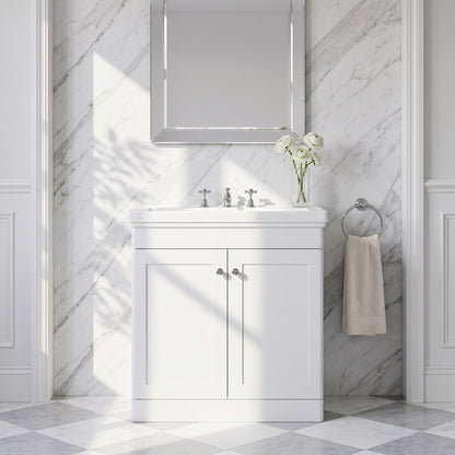 Fairford Laurel 800mm Floor Standing Satin White Vanity Unit - 3 Tap Hole
