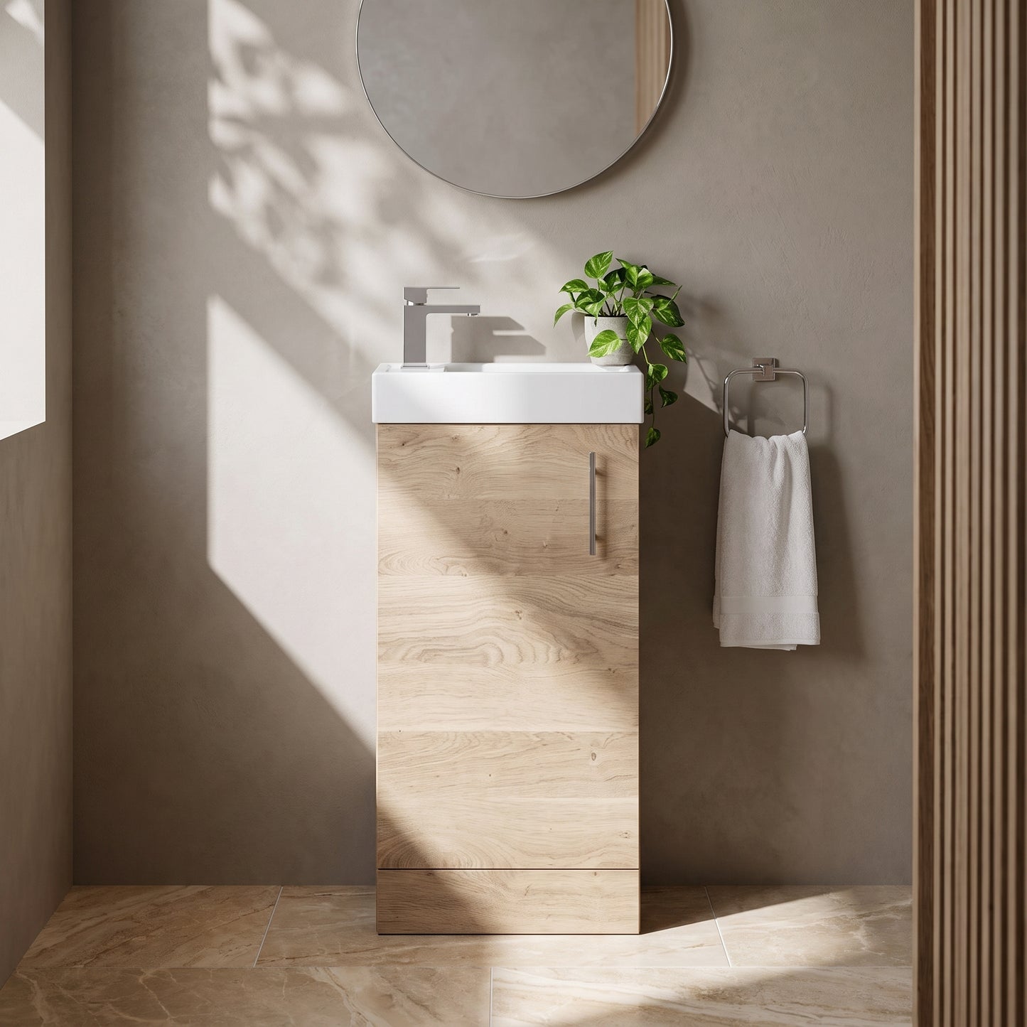 Fairford Minimalist 400mm Bleached Oak Floorstanding Vanity Unit & Basin