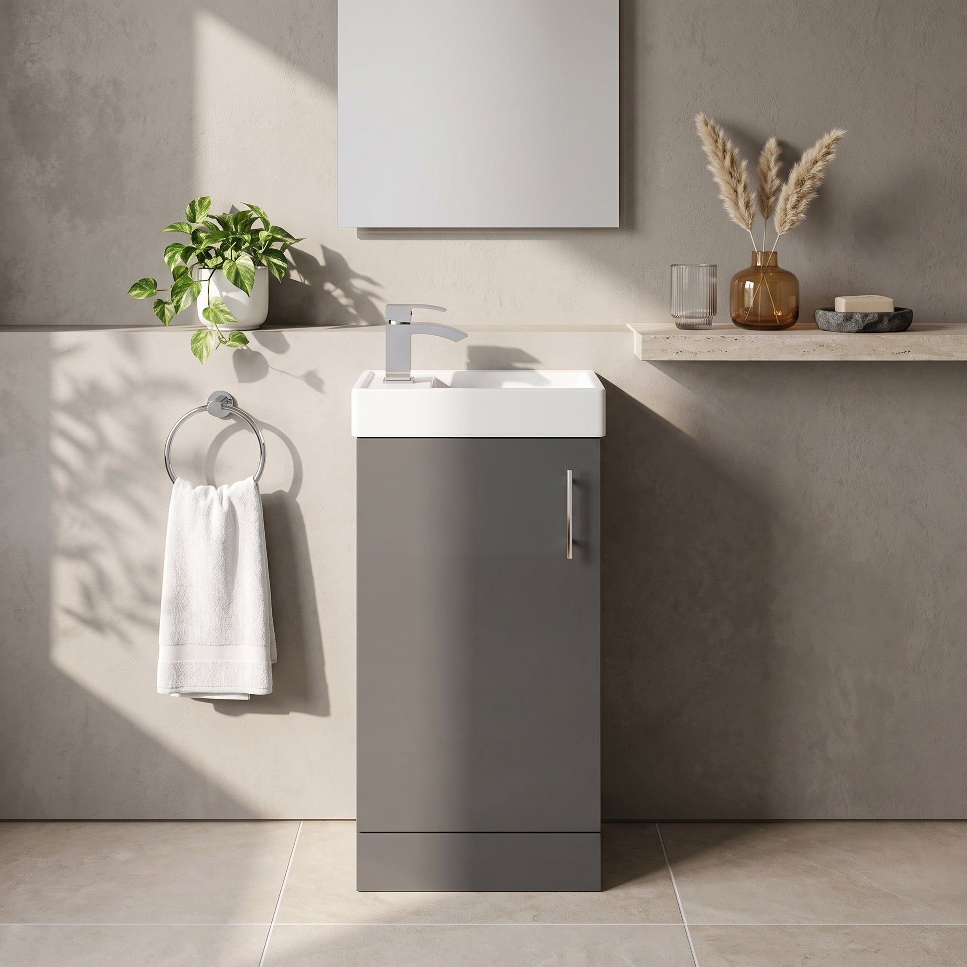 Fairford Minimalist 400mm Gloss Grey Floor Standing Vanity Unit