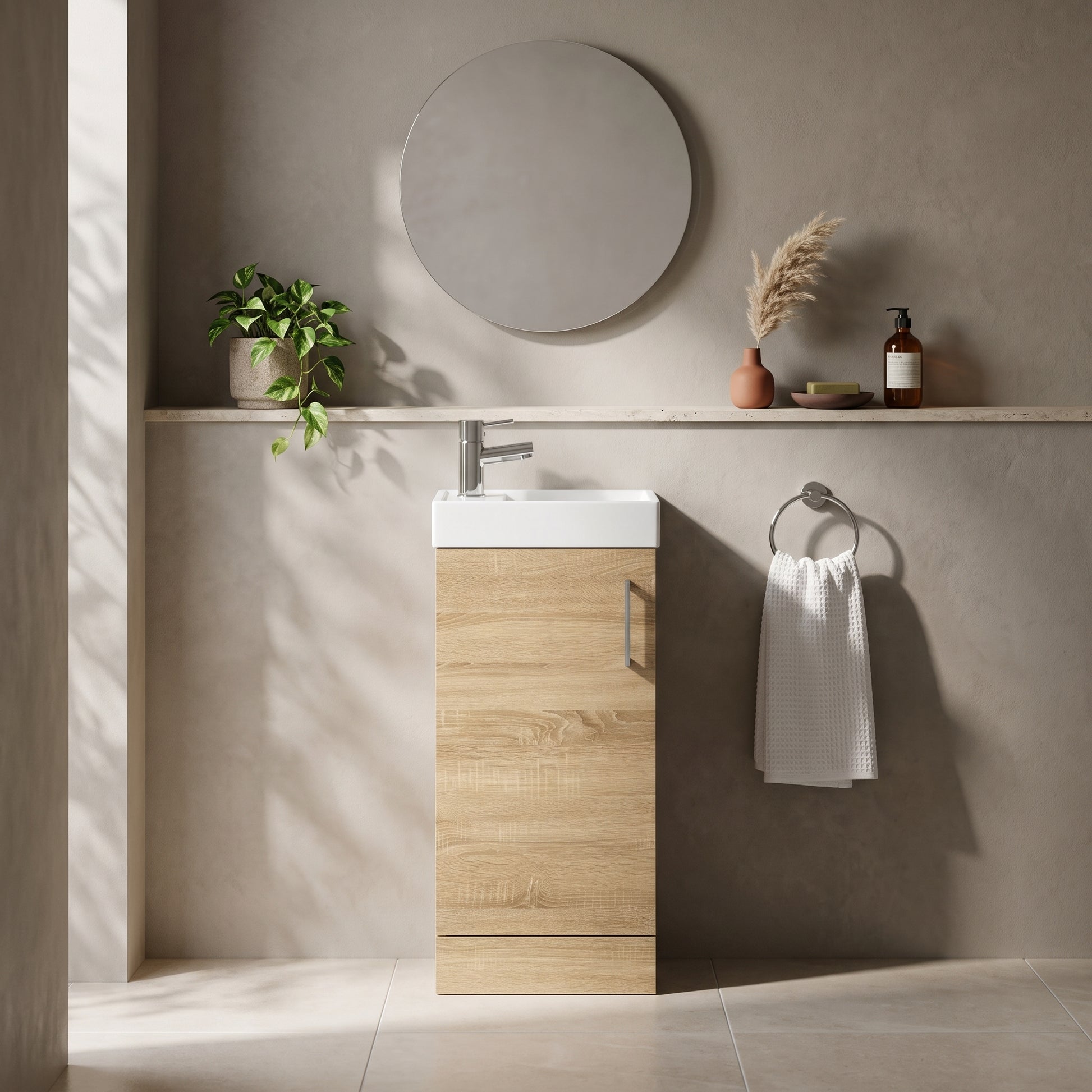 Fairford Minimalist 400mm Natural Oak Floor Standing Vanity Unit