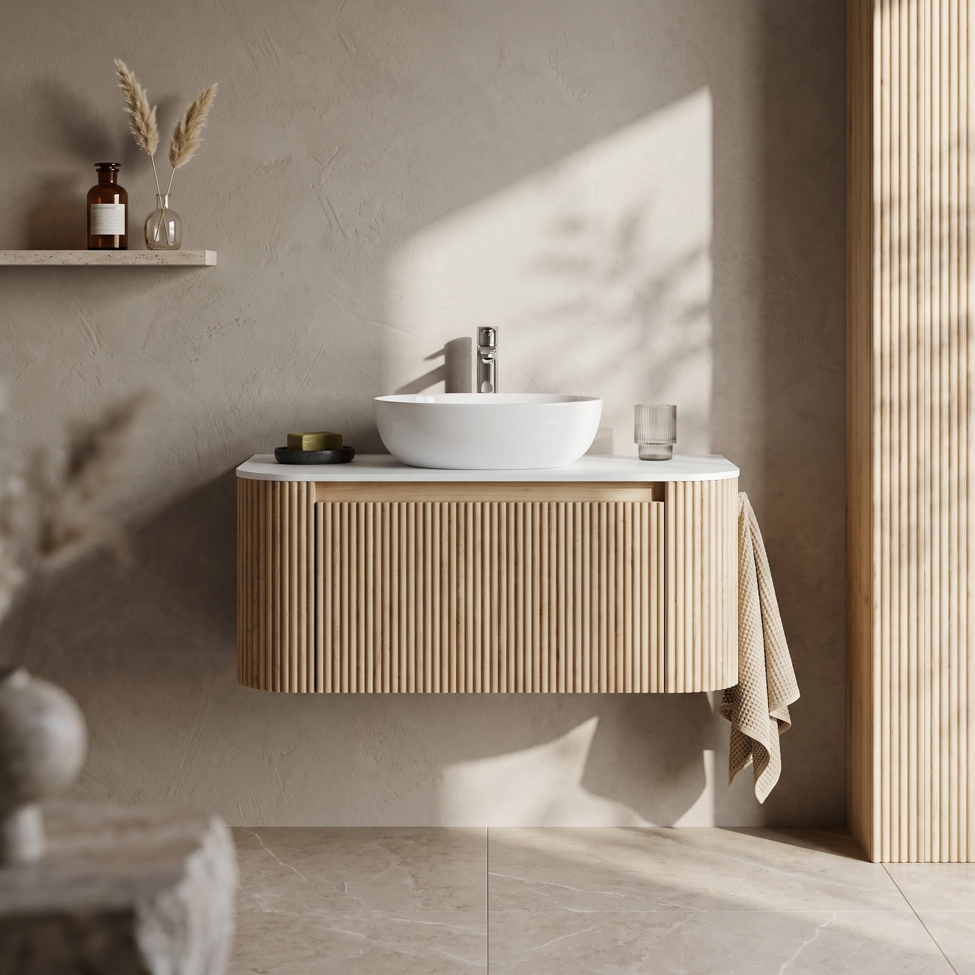 Fairford Sophia Country Oak 870mm Wall Hung Vanity Unit with Worktop