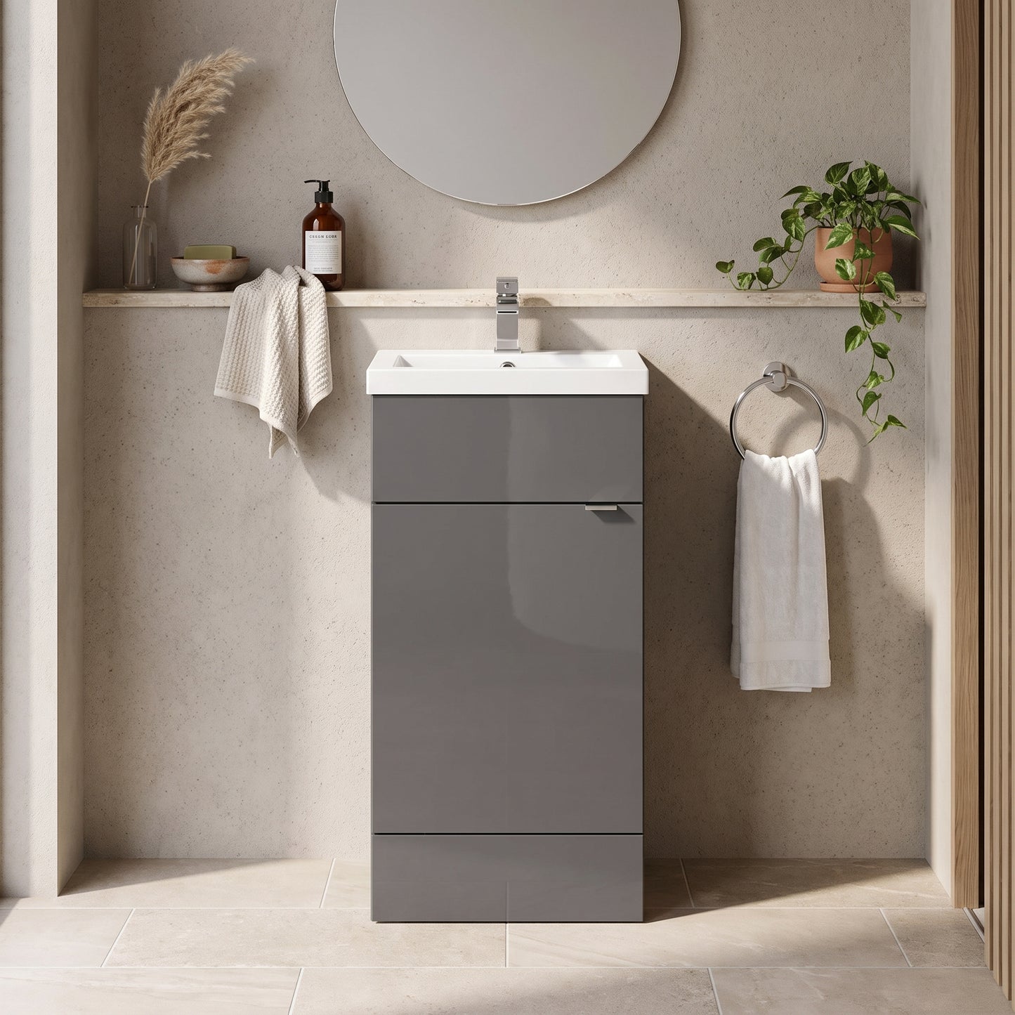 Fairford Union 400mm Full Depth Gloss Grey Vanity Unit
