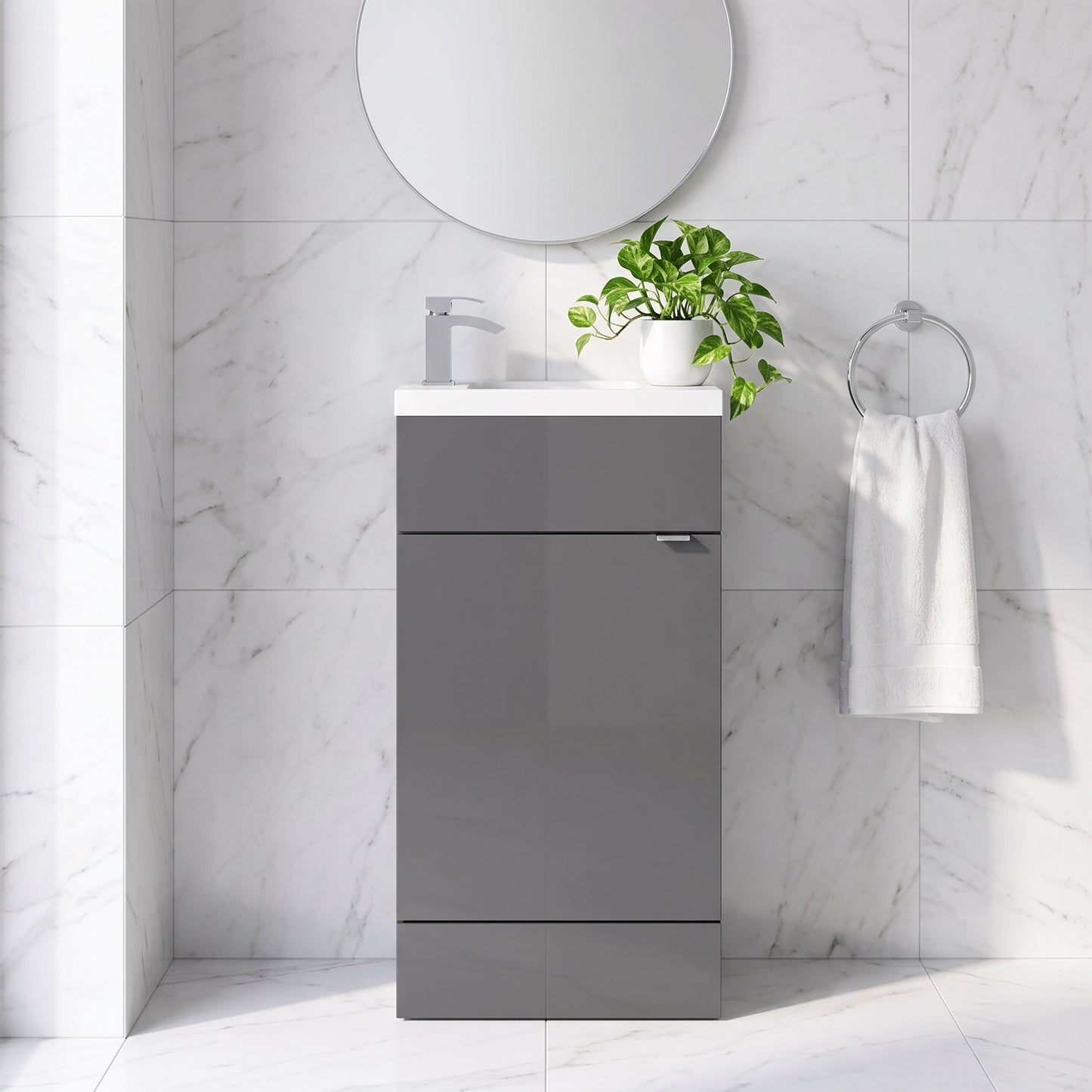 Fairford Union 400mm Slimline Gloss Grey Vanity Unit
