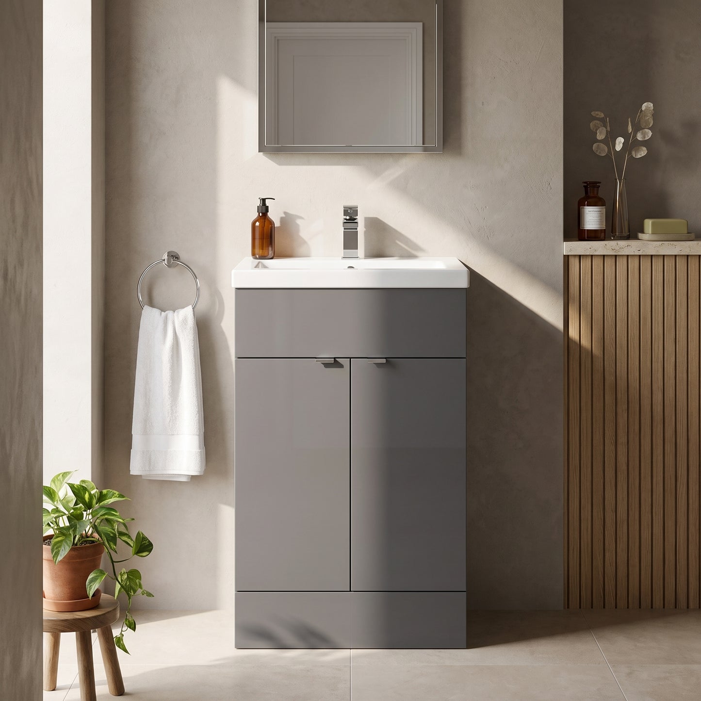 Fairford Union 600mm Full Depth Gloss Grey Vanity Unit