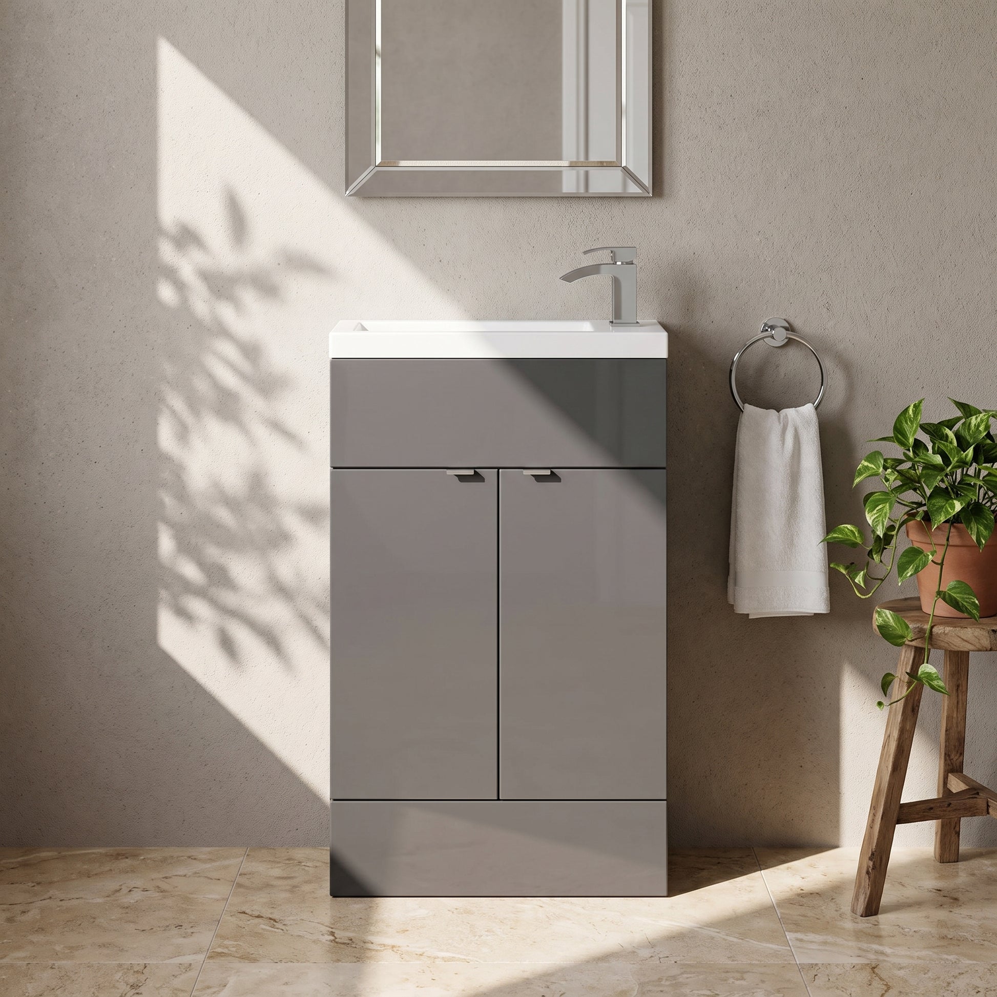 Fairford Union 600mm Slimline Gloss Grey Vanity Unit