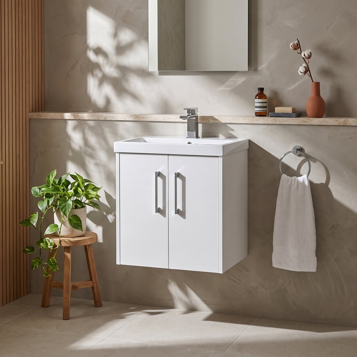 Fairford Anika 500mm White Woodgrain 2 Door Wall Hung Vanity Unit