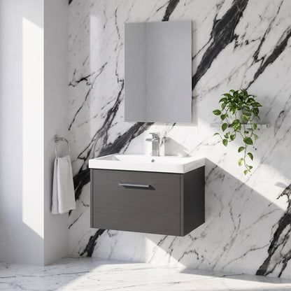 Fairford Anika 600mm Graphite Woodgrain 1 Drawer Wall Hung Vanity Unit