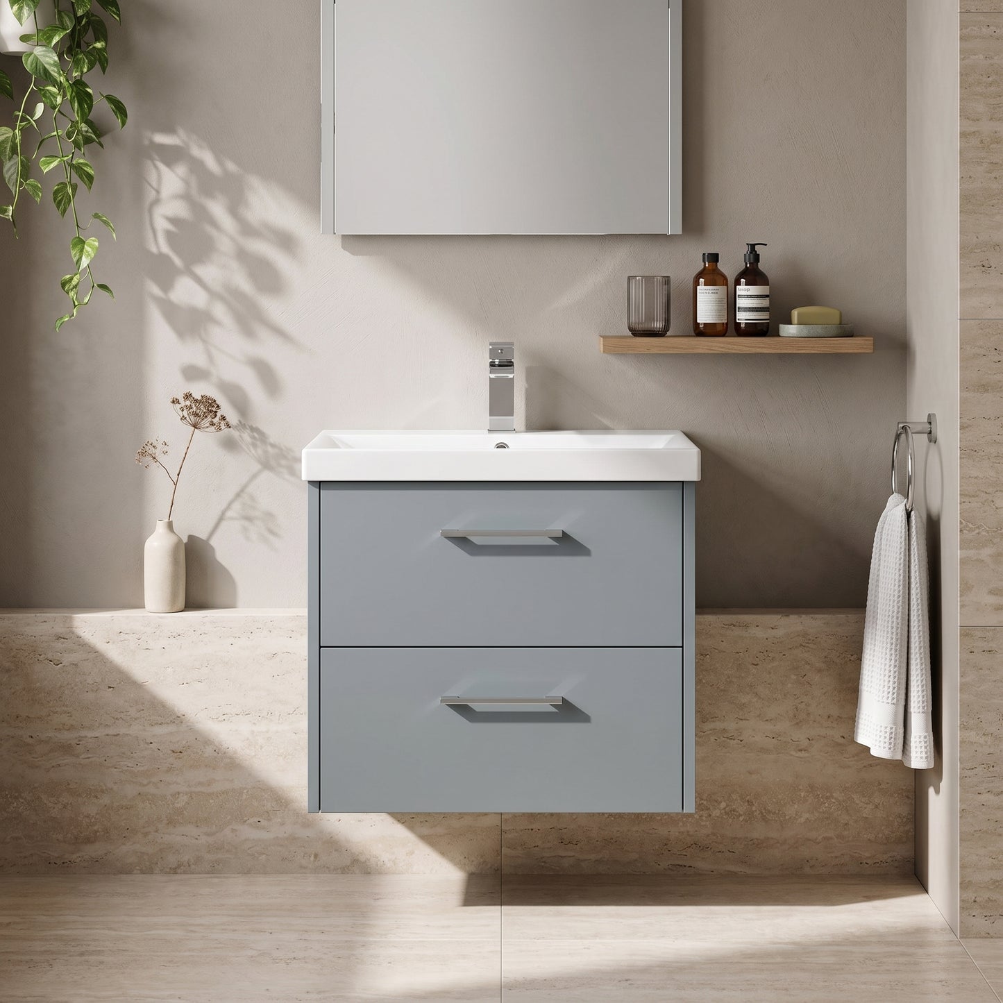 Fairford Anika 600mm Matt Grey 2 Drawer Wall Hung Vanity Unit