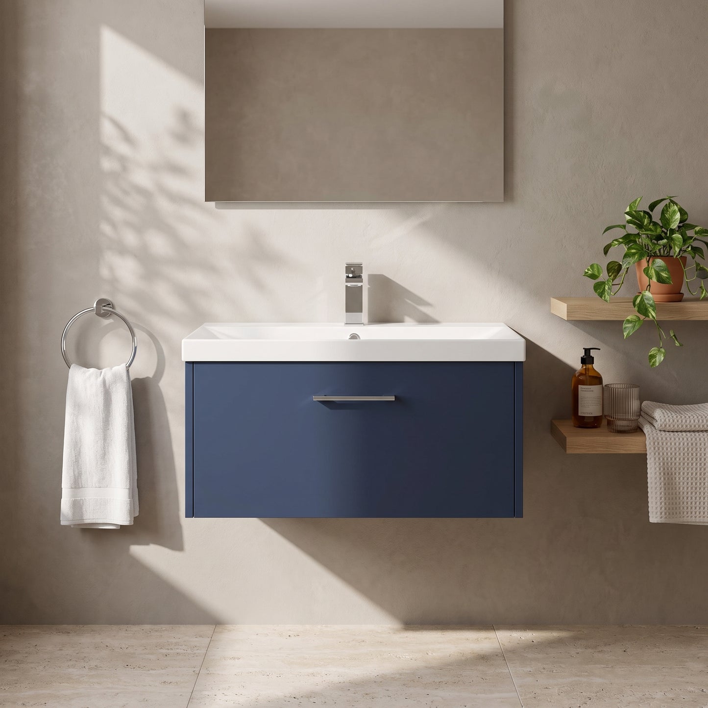 Fairford Anika 800mm Matt Blue 1 Drawer Wall Hung Vanity Unit