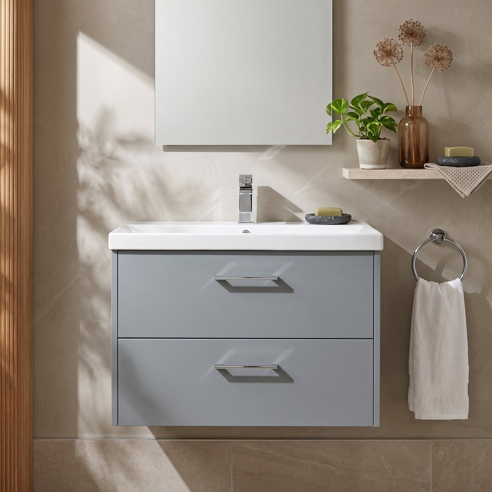 Fairford Anika 800mm Matt Grey 2 Drawer Wall Hung Vanity Unit