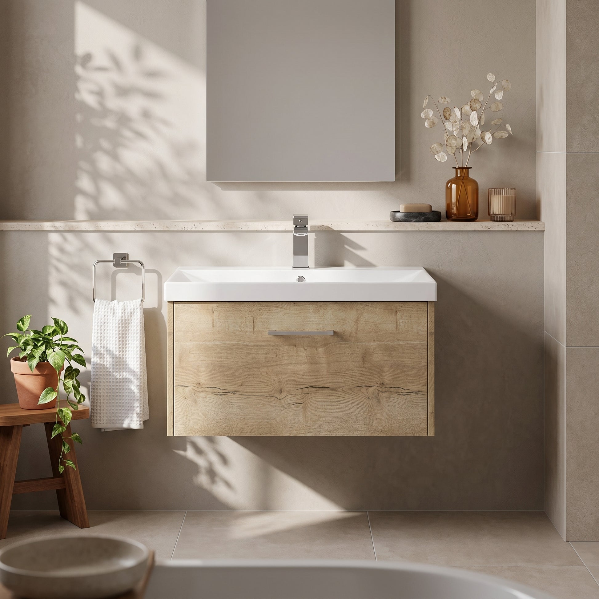 Fairford Anika 800mm Oak Woodgrain 1 Drawer Wall Hung Vanity Unit
