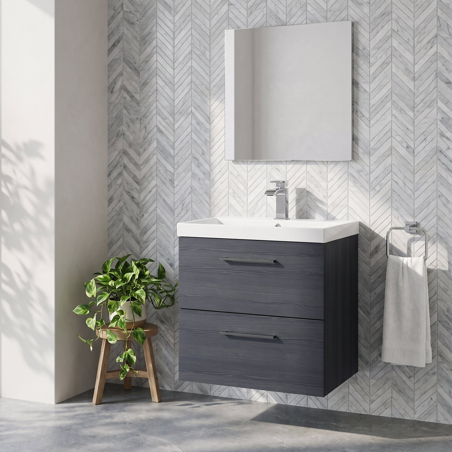 Fairford Aspri 600mm Charcoal Black 2-Drawer Wall Hung Vanity Unit
