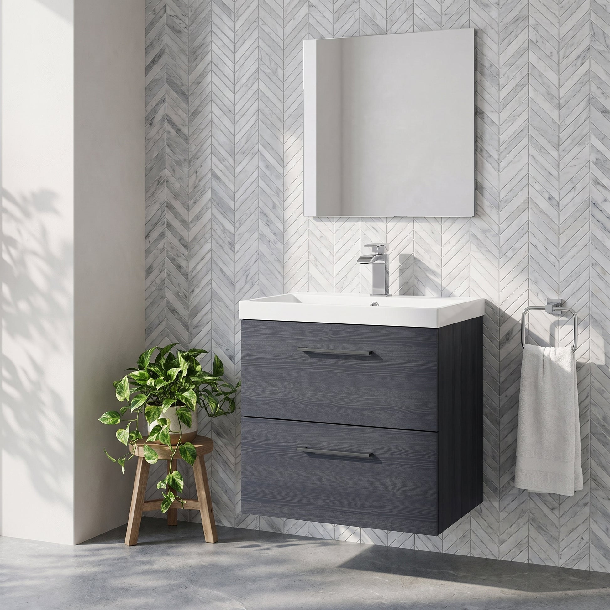 Fairford Aspri 600mm Charcoal Black 2-Drawer Wall Hung Vanity Unit