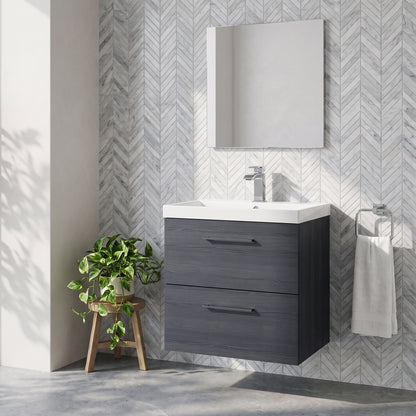 Fairford Aspri 600mm Charcoal Black 2-Drawer Wall Hung Vanity Unit