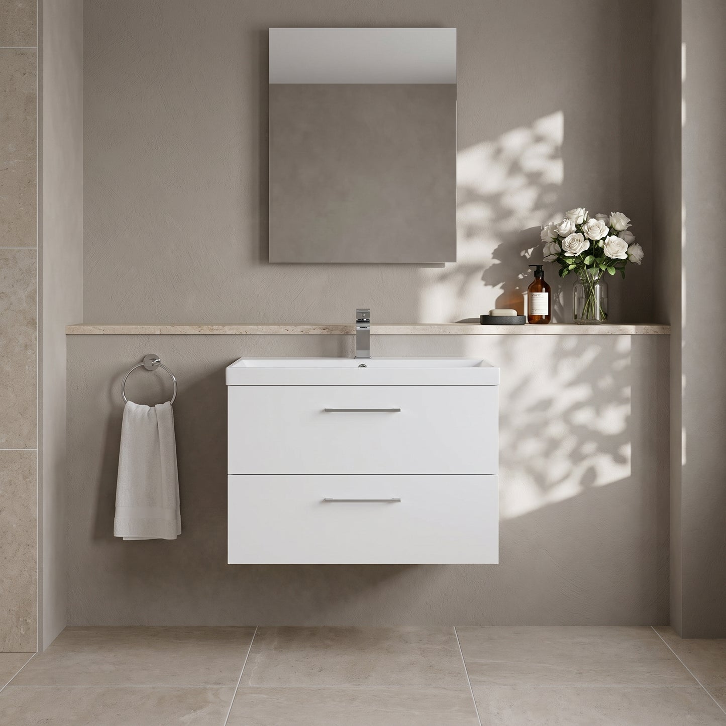 Fairford Aspri 800mm Gloss White 2-Drawer Wall Hung Vanity Unit