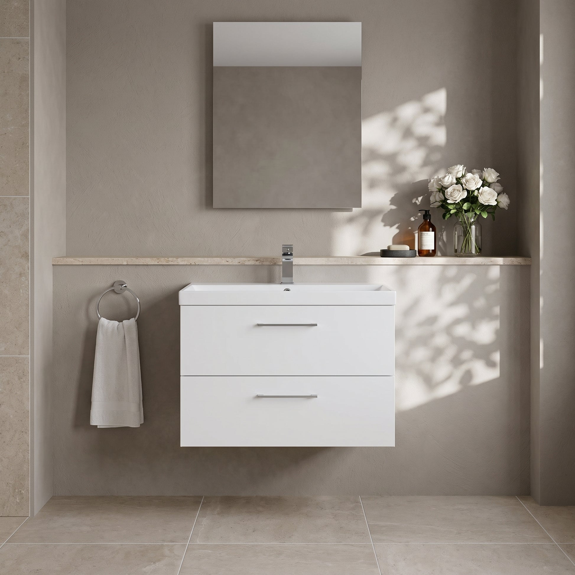 Fairford Aspri 800mm Gloss White 2-Drawer Wall Hung Vanity Unit