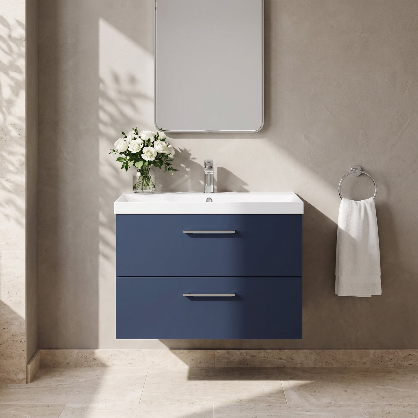 Fairford Aspri 800mm Midnight Blue 2-Drawer Wall Hung Vanity Unit