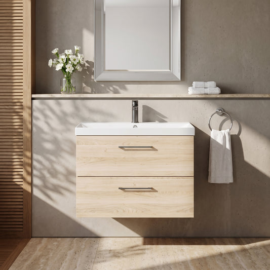 Fairford Aspri Bleached Oak 800mm 2 Drawer Wall Hung Vanity Unit