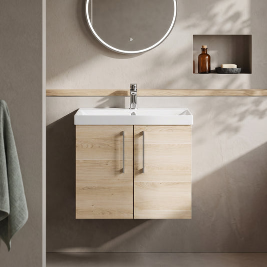 Fairford Aspri Bleached Oak 600mm 2 Door Wall Hung Vanity Unit