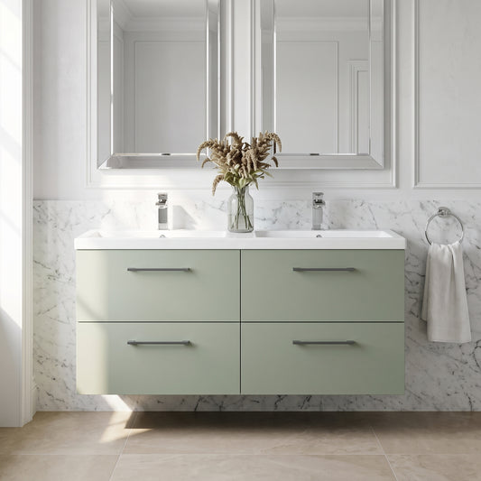 Fairford Aspri Satin Green 1200mm 4 Drawer Wall Hung Vanity Unit