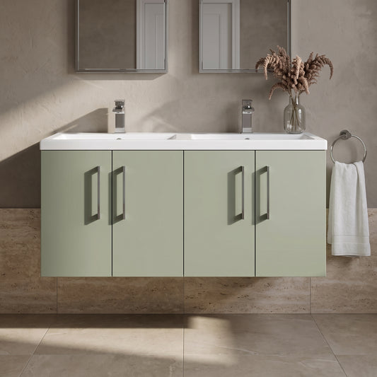 Fairford Aspri Satin Green 1200mm 4 Door Wall Hung Vanity Unit