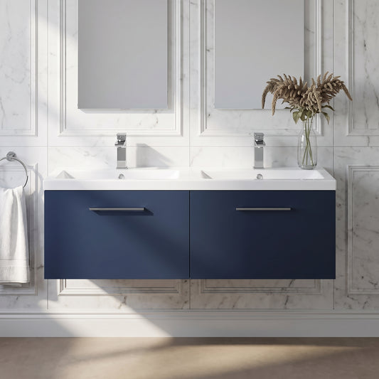 Fairford Aspri Midnight Blue 1200mm 2 Drawer Wall Hung Vanity Unit