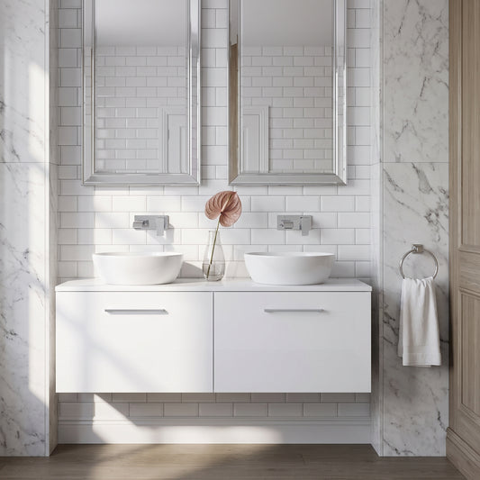 Fairford Aspri Gloss White 1200mm 2 Drawer Wall Hung Vanity Unit with Worktop