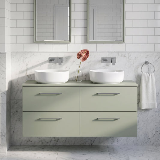 Fairford Aspri Satin Green 1200mm 4 Drawer Wall Hung Vanity Unit with Worktop