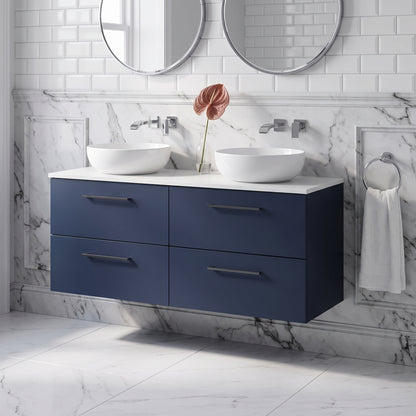 Fairford Aspri Midnight Blue 1200mm 4 Drawer Wall Hung Vanity Unit with Worktop