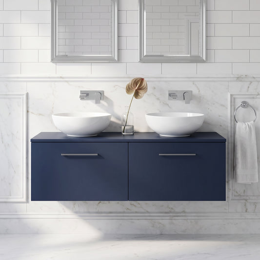 Fairford Aspri Midnight Blue 1200mm 2 Drawer Wall Hung Vanity Unit with Worktop