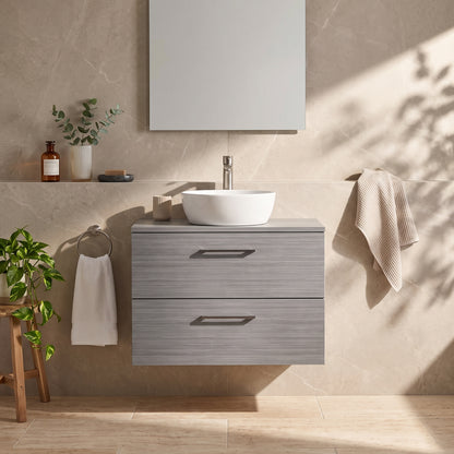 Fairford Aspri Grey Woodgrain 800mm 2 Drawer Wall Hung Vanity Unit with Worktop