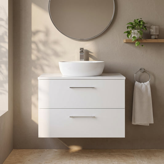 Fairford Aspri Gloss White 800mm 2 Drawer Wall Hung Vanity Unit with Worktop