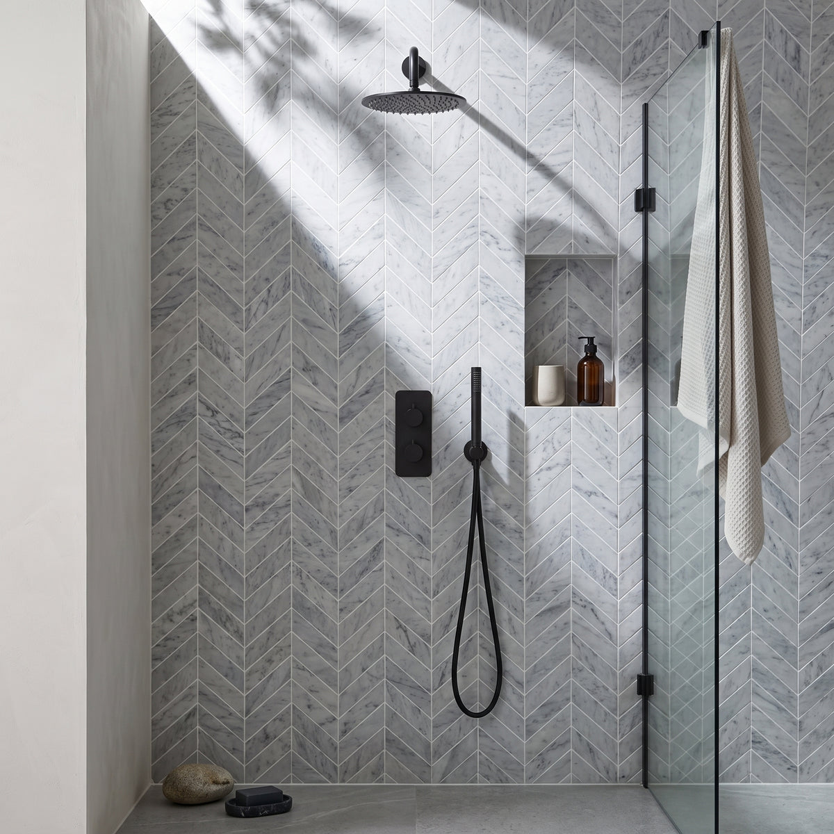 Fairford Element 7 Matt Black Concealed Shower Kit with Overhead, Handset and Bracket