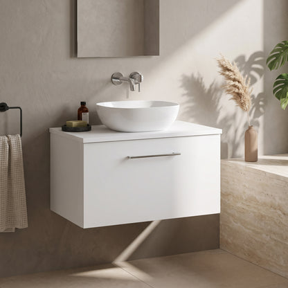 Fairford Aspri 600mm Gloss White Wall Hung Vanity Unit, MDF White Worktop