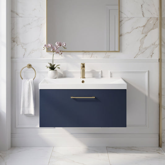 Fairford Aspri Midnight Blue 800mm 1 Drawer Wall Hung Vanity Unit
