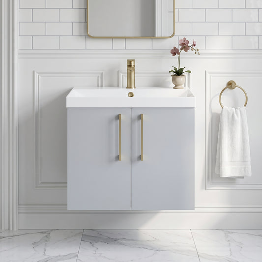 Fairford Aspri Satin Grey 600mm 2 Door Wall Hung Vanity Unit